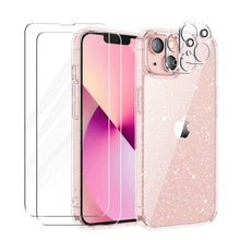 Carica l'immagine nel visualizzatore di Gallery, Cover Compatibile con iphone 13 Custodia Glitter, 2 Pezzi Pellicola Protettiva in Vetro Temperato &amp; 2 Pezzi Pellicola Fo