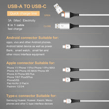Carica l'immagine nel visualizzatore di Gallery, SDBAUX Cavo di Ricarica Multiplo 6 in 1[3A 1.2M], Cavo di Ricarica USB A/C a 4 in 1 con Connettori 2*iP/Tipo C/Micro USB