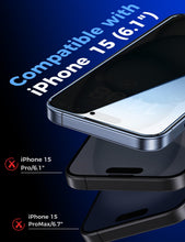 Carica l'immagine nel visualizzatore di Gallery, MAGIC JOHN Privacy Pellicola Protettiva per iPhone 15, Anti-Spy Vetro Temperato Film, Durezza 9H, Rimozione Automatica D