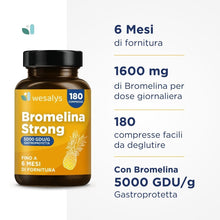 Carica l'immagine nel visualizzatore di Gallery, Bromelina Forte 5000 GDU/g Gastroprotetta, 180 Compresse, 1600mg di Bromelina Pura, Altissimo Dosaggio. Fino a 6 mesi di