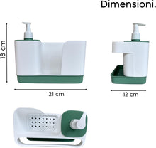 Carica l'immagine nel visualizzatore di Gallery, Snips Riordinello Porta Spugne Lavello Cucina 3 in 1, Dispenser Sapone 400 ml con Dosatore, Porta Strofinacci e Organizer Lavello, Accessorio Salvaspazio Cucina, 21 x 12 x 18 cm, Made in Italy