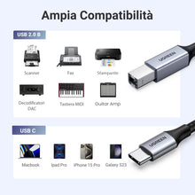 Carica l'immagine nel visualizzatore di Gallery, UGREEN Cavo Stampante Tipo C a USB B Nylon Printer (1M)