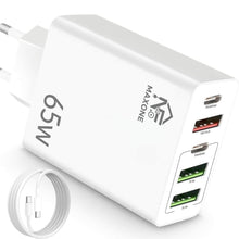Carica l'immagine nel visualizzatore di Gallery, Caricatore USB C 65W GaN Ricarica Rapida Caricabatterie 5 Porte 3 USB + 2 USB C PD3.0 PPS Compatibile MacBook Air Pro De