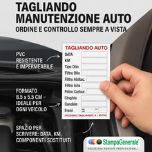 Carica l'immagine nel visualizzatore di Gallery, StampaGenerale® - 50 Pz Etichette Adesive Tagliando Auto Cambio Olio Filtri Candele Freni,in PVC Impermeabile Resistente