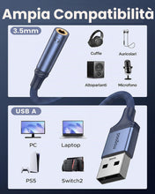 Carica l'immagine nel visualizzatore di Gallery, MOGOOD Adattatore USB a Jack 3,5mm 0,2M Scheda Audio Esterna Stereo TRRS