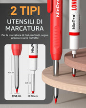 Carica l'immagine nel visualizzatore di Gallery, Nicpro 2 pezzi CP1000 matita carpentiere con temperino, portamine da carpentiere con 26 ricariche, pennarelli a punta lu