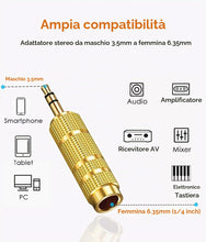 Carica l'immagine nel visualizzatore di Gallery, Mepsies Adattatore Jack Audio Stereo 6,35mm a 3,5mm, Adattatore per Cuffie