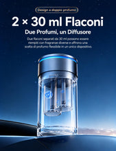 Carica l'immagine nel visualizzatore di Gallery, Diffusore Profumo Auto Elettrico a Doppio Ugello, 2 x 30 ml, Deodorante Auto Ocean &amp; Fruit, Nebulizzazione Ultrasonica, 