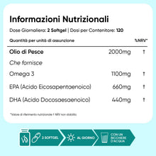 Carica l'immagine nel visualizzatore di Gallery, Omega 3 Olio di Pesce Certificato IFOS 2000mg, 660mg EPA e 440mg DHA