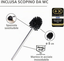 Carica l'immagine nel visualizzatore di Gallery, WENKO Colonnina con portarotolo e scopino WC Rivalta opaco - Portascopino WC, Acciaio, 18 x 70 x 20 cm, Nero