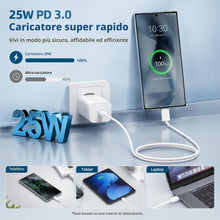 Carica l'immagine nel visualizzatore di Gallery, Caricabatterie 25W Super Veloce per Samsung con cavo USB-C 1,5m