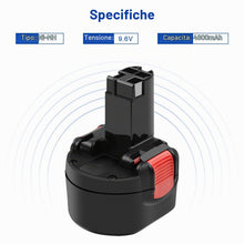Carica l'immagine nel visualizzatore di Gallery, 9,6V 4800mAh Ni-MH Sostituzione Batteria per Bosch BAT048 BAT100 BAT119 BH984 BPT1041 PSR 960 PLI PAG PAG GLI GDR GSR 9.