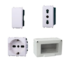 Carica l'immagine nel visualizzatore di Gallery, Kit Scatola Elettrica IP55, Completa Di Frutti Compatibile Con Vimar Plana, 4 Moduli Presa Schuko + Bipasso + Interrutto