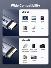 Carica l'immagine nel visualizzatore di Gallery, UGREEN Cavo Type C a Micro USB 3.0 10Gbps Cable Disco Rigido Esterno (0.5M)