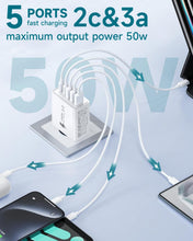 Carica l'immagine nel visualizzatore di Gallery, Caricatore USB C Rapido 50W, 5 Porto Alimentatore USBC Multiplo Presa USB Caricabatterie Presa Multipla Type C Spina per