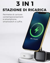 Carica l'immagine nel visualizzatore di Gallery, Energizer Stazione di Ricarica Wireless 3 in 1 | 15W per iPhone MagSafe e Android, 5W per AirPods e Apple Watch | Carica