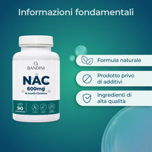 Carica l'immagine nel visualizzatore di Gallery, Bandini® NAC N-Acetil-Cisteina 600mg - 90 Compresse con Acetyl Cisteina -