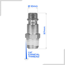 Carica l'immagine nel visualizzatore di Gallery, Innesto Attacco Rapido Maschio Euro 1/4 Conico Teflonato per Aria Compressa e Raccordo Tubo Compressore, Set kit di 3pz