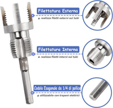 Carica l'immagine nel visualizzatore di Gallery, Mesee Kit per Filettatura Tubi PVC, Strumento per Filettatura Interna ed Esterna Integrata, Compatibile con Trapano Elet