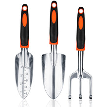 Carica l'immagine nel visualizzatore di Gallery, Bamworld Set di 3 Attrezzi da Giardino Resistente, Kit Giardinaggio in Lega di Alluminio con Impugnatura Ergonomica, Inc