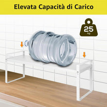 Carica l'immagine nel visualizzatore di Gallery, VINATO Scaffale da Cucina Espandibile (37-62 cm), Ripiani Cucina Salvaspazio, in metallo, Scaffale Salvaspazio, Organizer Modulabile per spezie, per banconi, dispensa, bagno, Bianco
