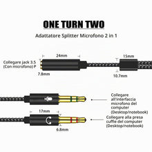 Carica l'immagine nel visualizzatore di Gallery, Cavo Audio Microfono Cuffie 2 in 1, Sdoppiatore Cuffie Microfono, Adattatore Jack 3,5mm Maschio a Femmina, Adattatore Sp