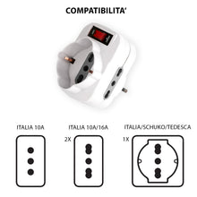 Carica l'immagine nel visualizzatore di Gallery, VELAMP - Multipresa Presa Multipla Salvaspazio a 3 Prese con Spina Piccola 10A, 1 Presa Schuko Multistandard IT, 2 Prese
