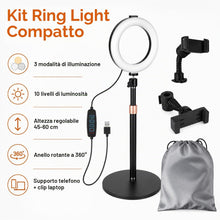 Carica l'immagine nel visualizzatore di Gallery, 1 Ring Light da Tavolo 6 pollici LED con Treppiede Regolabile, Ring Light Telefono e Laptop, 3 Colori, 10 Livelli, Luce 