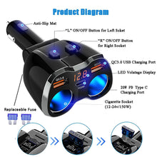 Carica l'immagine nel visualizzatore di Gallery, Caricatore USB C da Auto Sdoppiatore Accendisigari QC 3.0, 150 W Con Doppio QC3.0 e 20 W PD Tipo C Caricabatteria da Aut