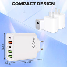 Carica l'immagine nel visualizzatore di Gallery, Caricatore USB C Rapido, 65W 5-Porte Presa USB Caricabatterie USB C Multipla con Caricatore QC 3.0 Carica Cellulare, Spi