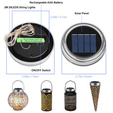 Carica l'immagine nel visualizzatore di Gallery, Adiwo 6 Pezzi Lanterna Solare da Esterno Parti di ricambio, Catena luminosa da 2 m con 20 LED, Viene fornito con 6 manig