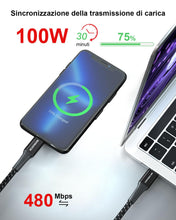 Carica l'immagine nel visualizzatore di Gallery, [2pcs 2m] 100W PD3.0 USB C a C Cavo di ricarica veloce + 3.1A USB A a C di in nylon intrecciato ricarica veloce Cavo per