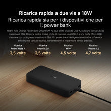 Carica l'immagine nel visualizzatore di Gallery, Redmi Power Bank da 20000 mAh, ricarica rapida, ricarica rapida bidirezionale da 18 W, doppia porta di ingresso e uscita