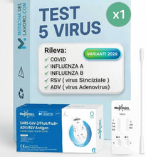 Carica l'immagine nel visualizzatore di Gallery, 1 x Test Combo 5in1, Tamponi Rapidi combo Covid 19 + influenza A - B + RSV Virus respiratorio sinciziale + ADV Adenoviru
