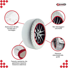 Carica l'immagine nel visualizzatore di Gallery, START Set 2 Calze da Neve Bianche | Taglia XL | Omologate EN 16662-1 | in Tessuto | Adatte per Auto - SUV - Veicoli Comm