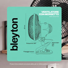 Carica l'immagine nel visualizzatore di Gallery, BLEYTON, ventilatore da tavolo, a morsetto, da parete e da tavolo, ventilatore elettrico a clip nero da 20W, potente e s