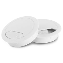 Carica l'immagine nel visualizzatore di Gallery, LouMaxx Set di 2 passacavi da scrivania bianchi, diametro 60 mm, passacavi da tavolo in plastica robusta, copertura perf