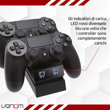 Carica l'immagine nel visualizzatore di Gallery, Venom Dock di ricarica doppio USB per controller PS4, indicatore LED, Nero