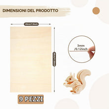 Carica l'immagine nel visualizzatore di Gallery, (9 Pezzi) Pannello Compensato 3mm, Compensato 3mm x 300 x 200 mm (+/- 0,5 mm), Pannello Legno Multiplex di Alta Qualità,