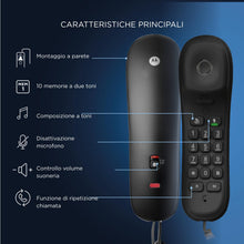 Carica l'immagine nel visualizzatore di Gallery, Motorola Voice - Telefono con filo CT50, Design semplice e compatto con funzione radiale, Disattivazione microfono, Mont