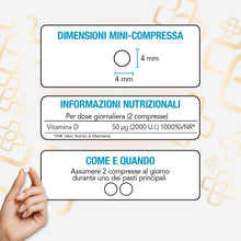 Carica l'immagine nel visualizzatore di Gallery, Vitamina D3 2000 UI (50 mcg) PiùLife, 600 Mini Compresse