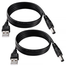 Carica l'immagine nel visualizzatore di Gallery, 2 Pezzi 1m 24AWG Cavo USB a DC 5V, Cavo di Alimentazione da USB a Jack a Cilindro da 5.5 mm x 2.1 mm 5 Volt DC, per Disp