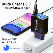Carica l'immagine nel visualizzatore di Gallery, Caricatore USB da Muro 40W, 4 Porte con QC 3.0 Carica Rapida, Caricabatterie Multiplo per iPhone 15 14 13 12 11 X, Samsu