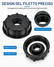 Carica l'immagine nel visualizzatore di Gallery, 3 Adattatori IBC S60x6 Filettatura 1/2 Pollice, Tappo in Plastica per Serbatoio IBC da 1000 Litri, Guarnizione per Rubin