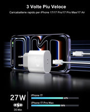 Carica l'immagine nel visualizzatore di Gallery, Caricatore per iPhone 17/17 Air/17 Pro/17 Pro Max, iPhone 16 15 Pro Max Plus, iPad 10/11 Generazione, 27W USB C Caricaba