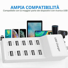 Carica l'immagine nel visualizzatore di Gallery, Caricatore USB multiplo, 50 W, 10 porte, alimentatore USB, stazione di ricarica multiporta, hub USB compatibile con iPho
