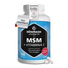 Carica l'immagine nel visualizzatore di Gallery, MSM Integratori per Capelli e Ossa + Vitamina C, 360 Capsule per 6 Mesi (MSM Polvere Puro al 99,9%), Metilsulfonilmetano