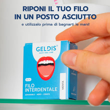 Carica l'immagine nel visualizzatore di Gallery, GELDIS Filo Interdentale Espandibile Nero, Gusto Menta, Rimuove Placca in Profondità, Con Cera Vegetale, Per Gengive Sen