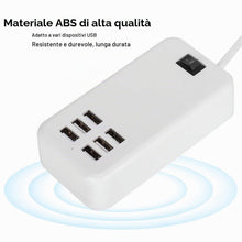 Carica l'immagine nel visualizzatore di Gallery, Caricatore USB, 6 Porte 100-240 V 30 W Ciabatta USB, Stazione di Ricarica USB con Interruttore Per Cellulare, Tablet, Fo