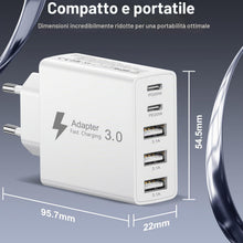 Carica l'immagine nel visualizzatore di Gallery, Caricatore USB C Presa, 50W 5Porte Caricatore USB Multiplo PD&amp;QC Carica Rapida Cellulare, Spina USBC Alimentatore Carica